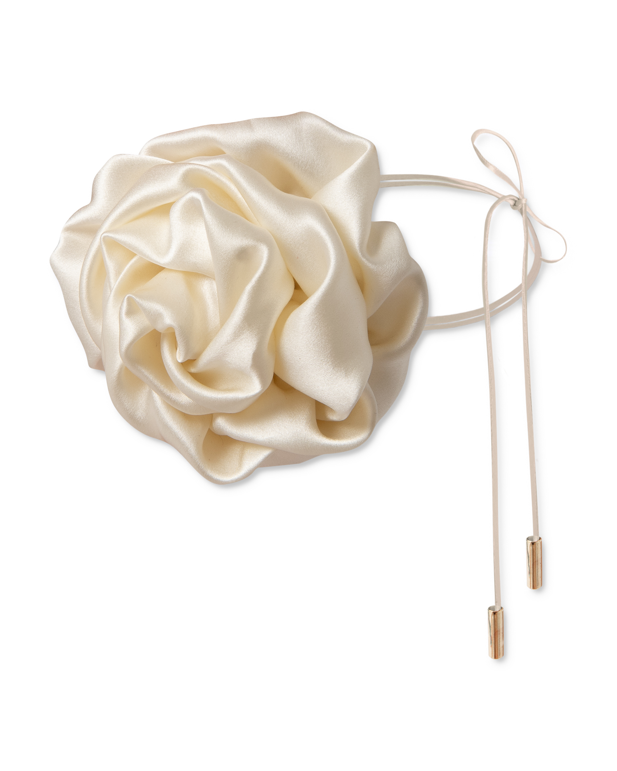 Jedwabny chocker z różą - cream