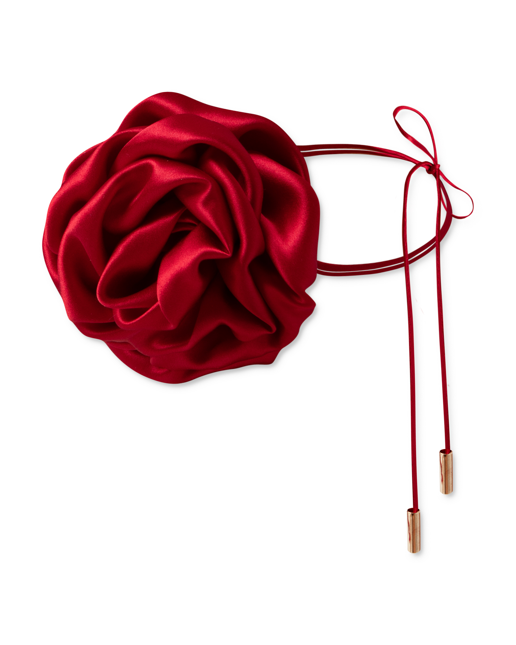 Jedwabny chocker z różą - czerwony