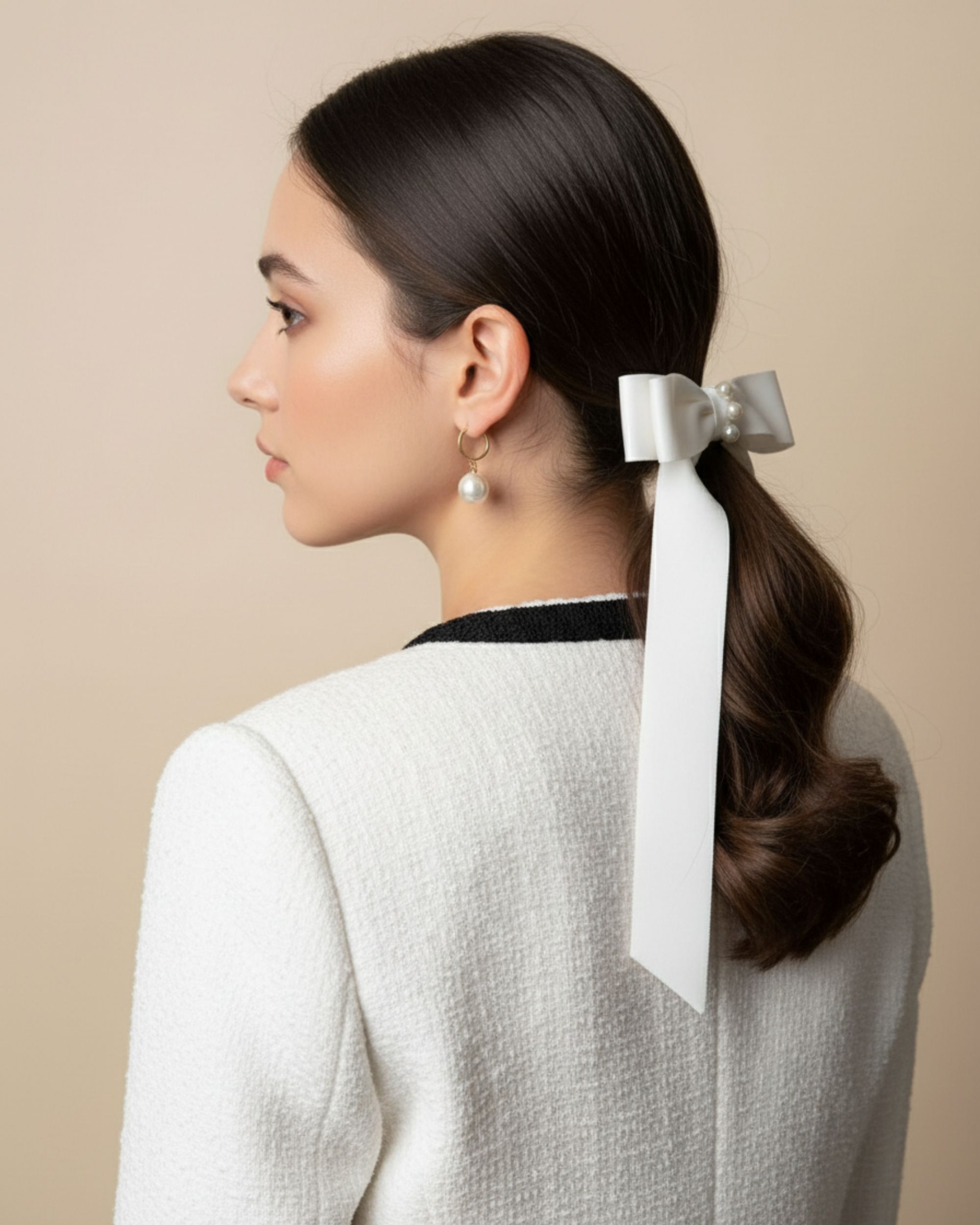 Jedwabna kokardka DAISY - ecru