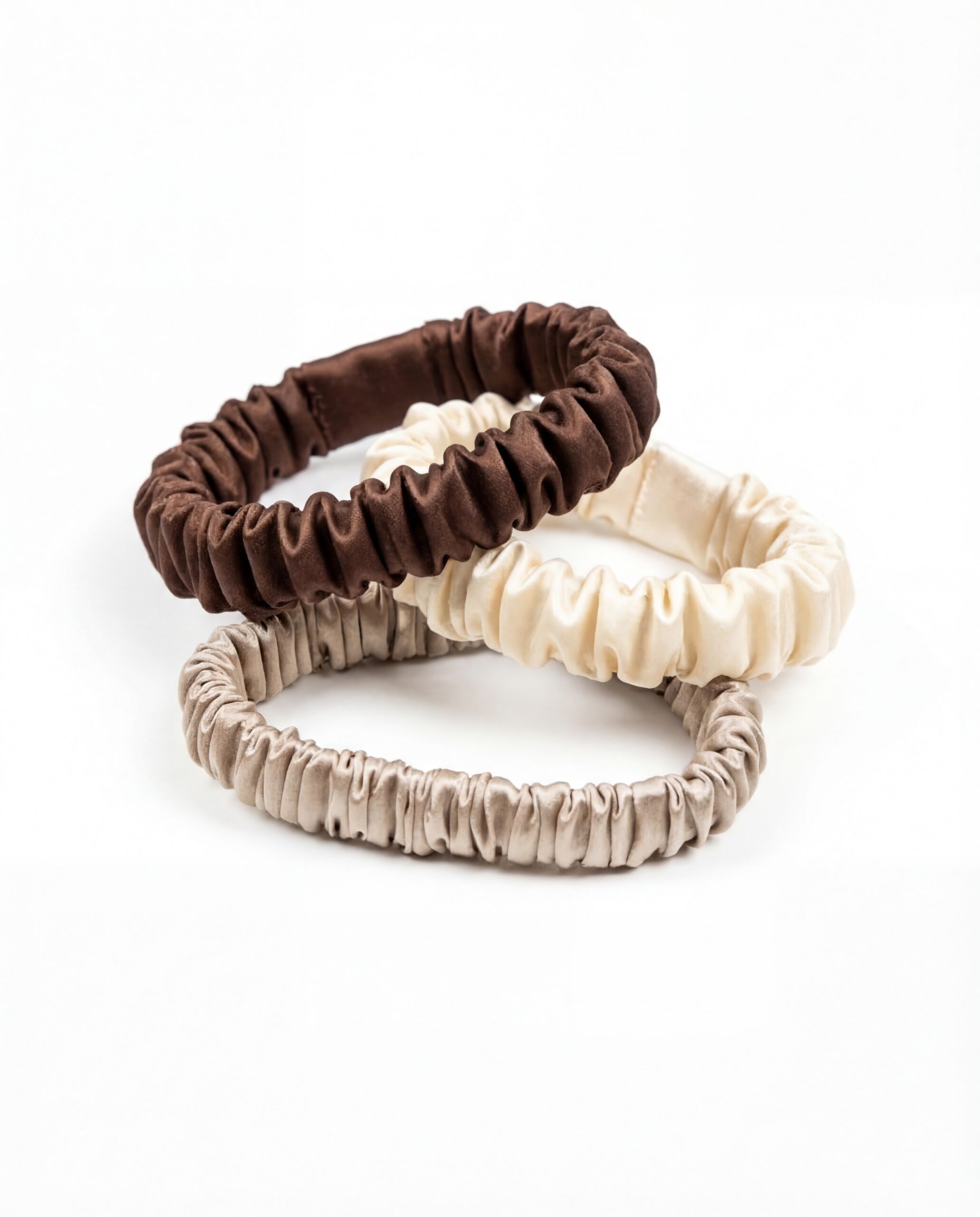 Zestaw jedwabnych gumek mini - czekoladowa, cream, szampańska