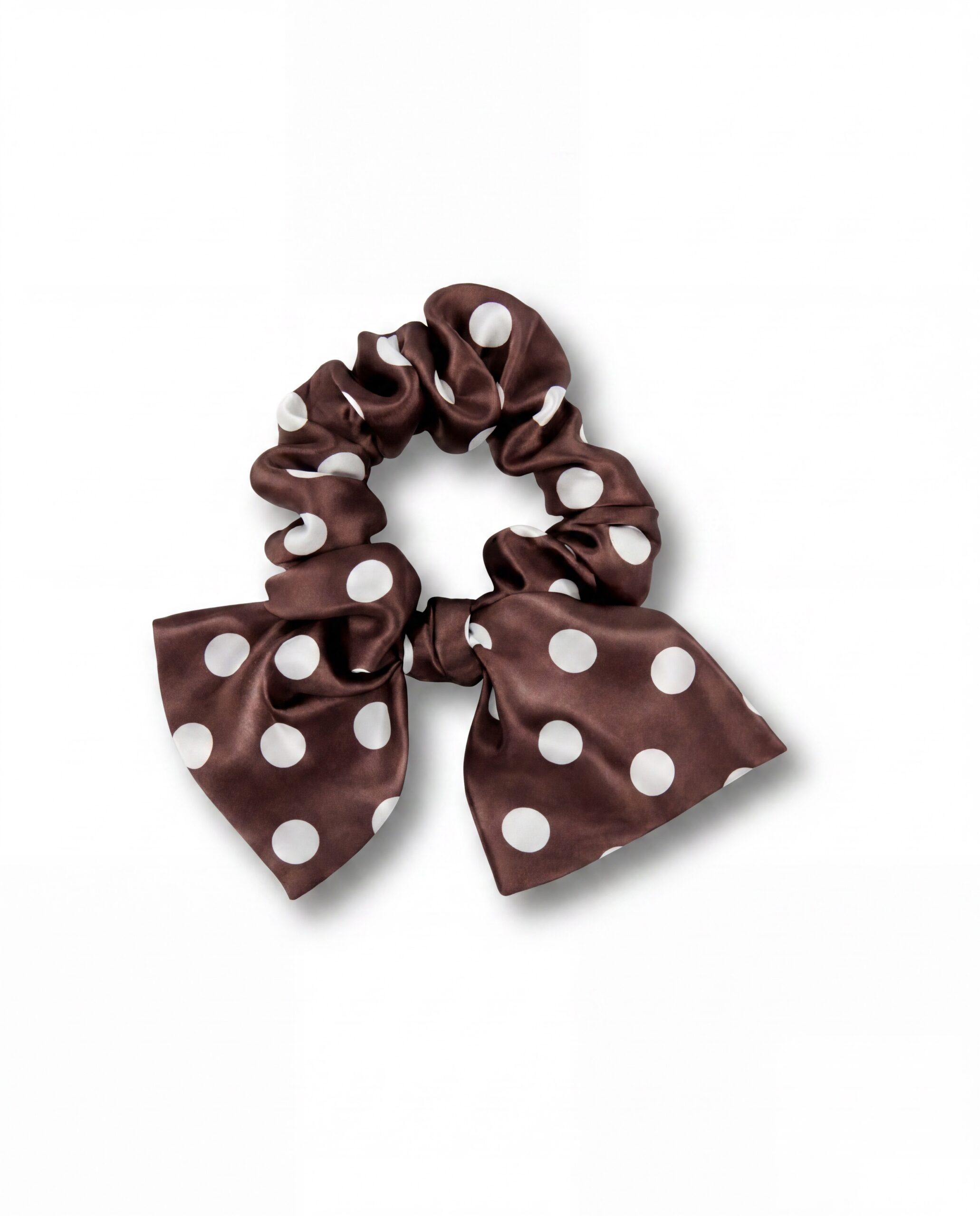 Jedwabna gumka z kokardką - polka chocolate
