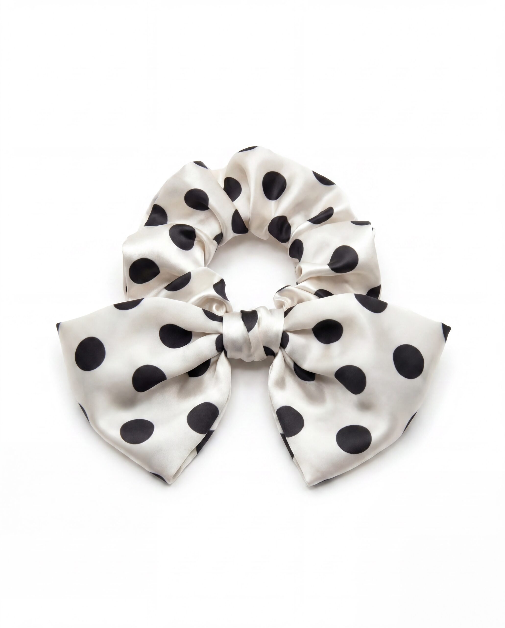 Jedwabna gumka z kokardką - polka ecru