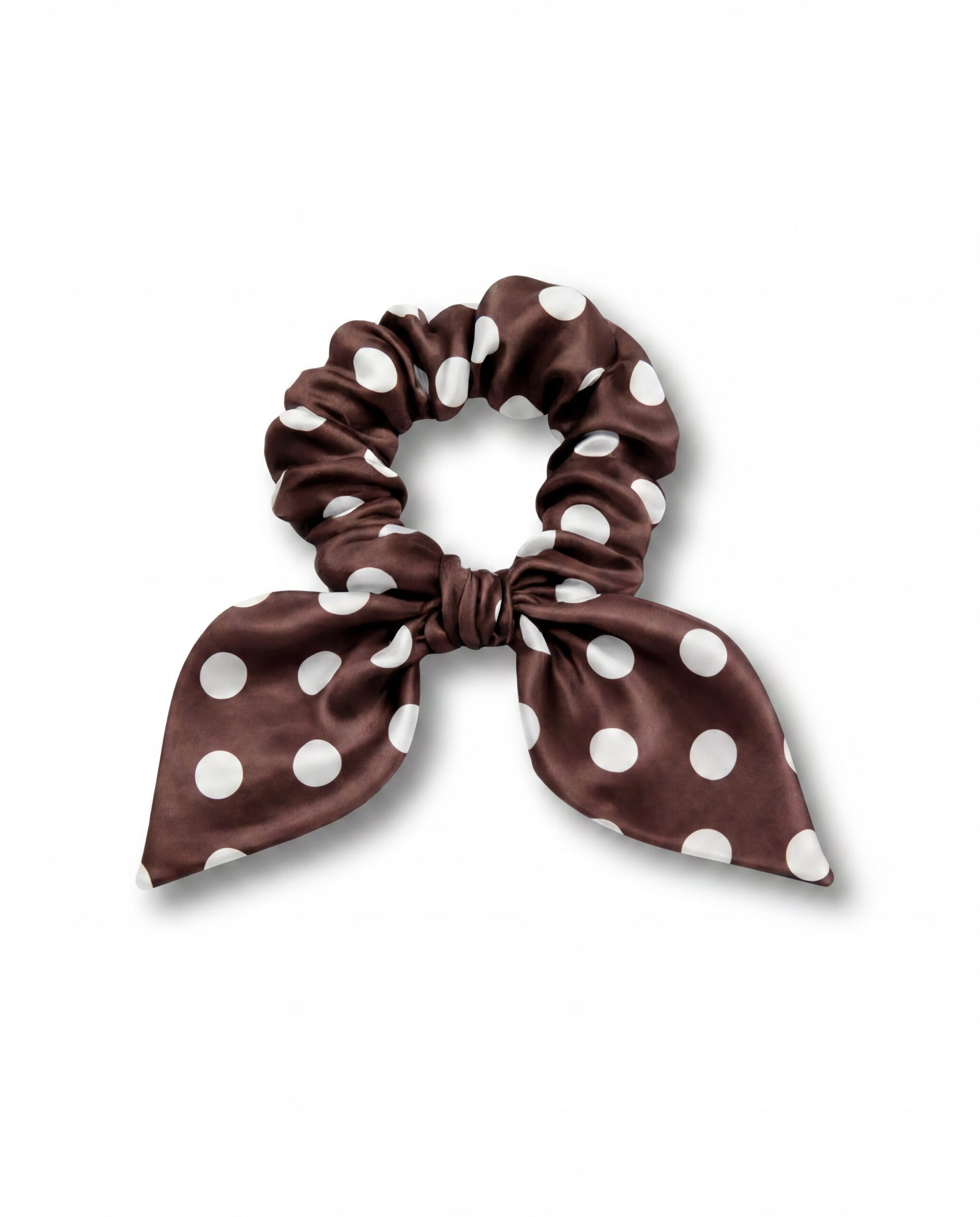 Jedwabna gumka z uszami - polka chocolate